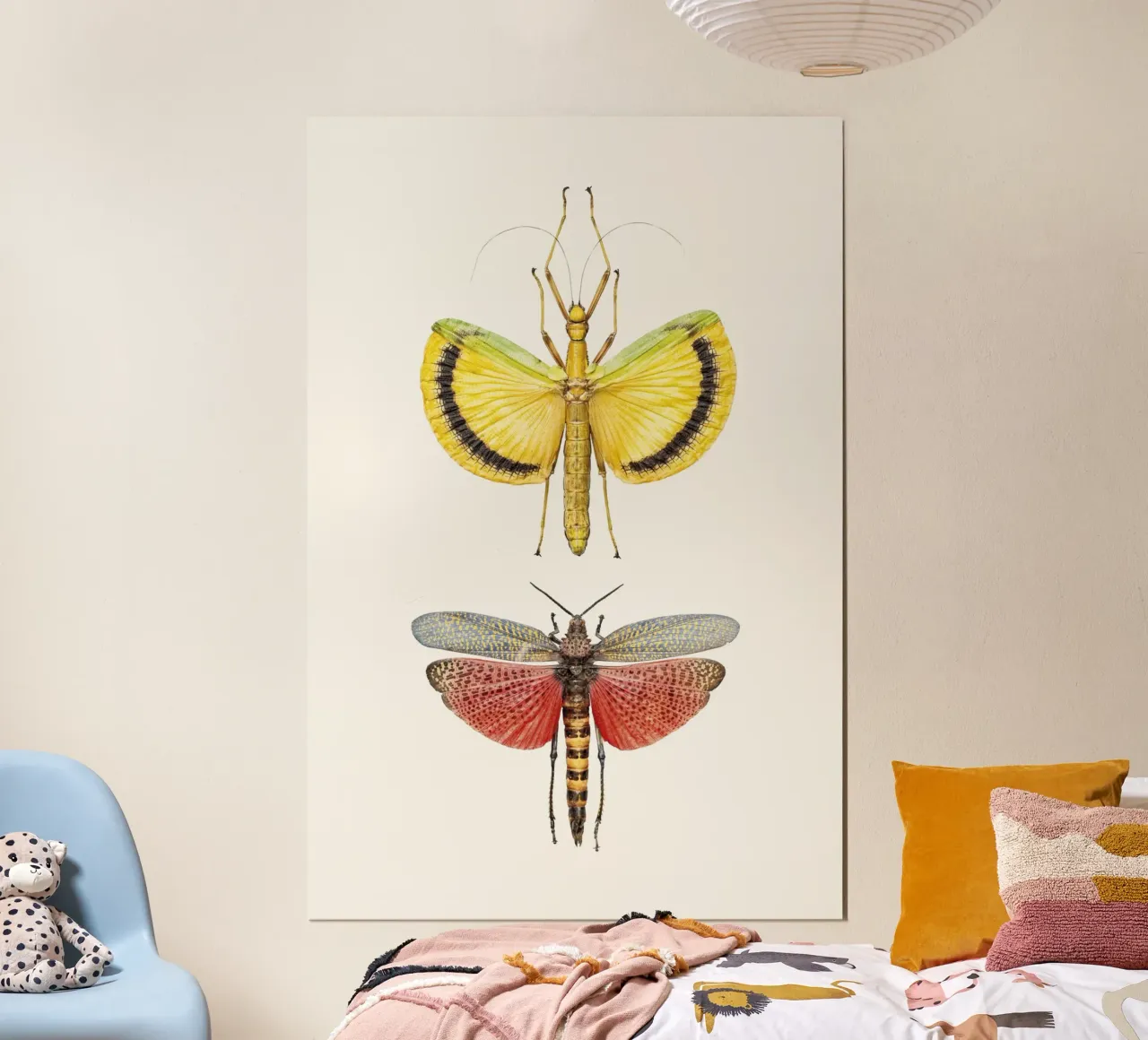Compagni vivaci: Grilli gialli e rossi poster con telaio in plastica da Curious Collections by Marielle Leenders