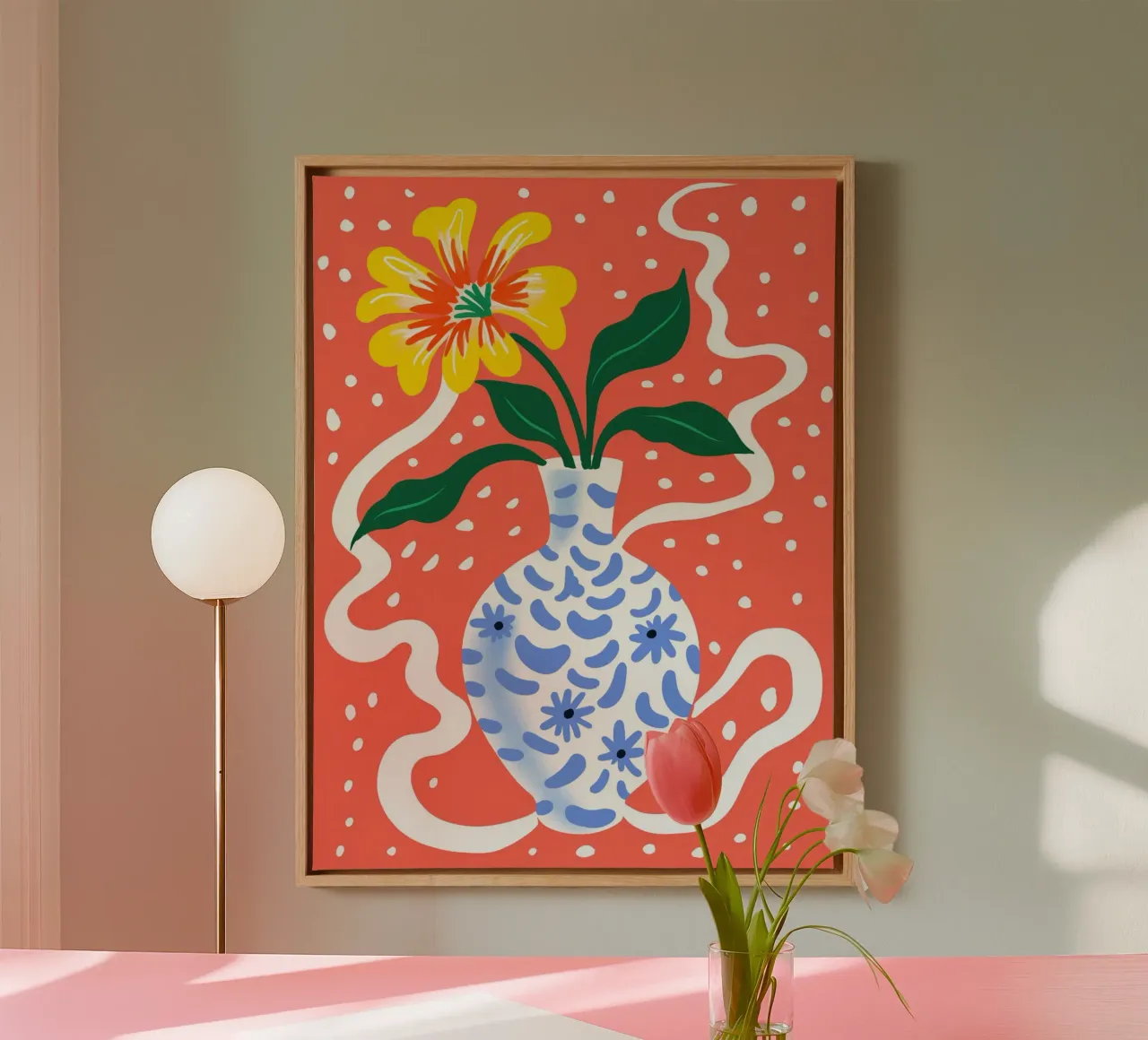 Dreamy still life with lily and vase canvas with Floater frame by Autofocus