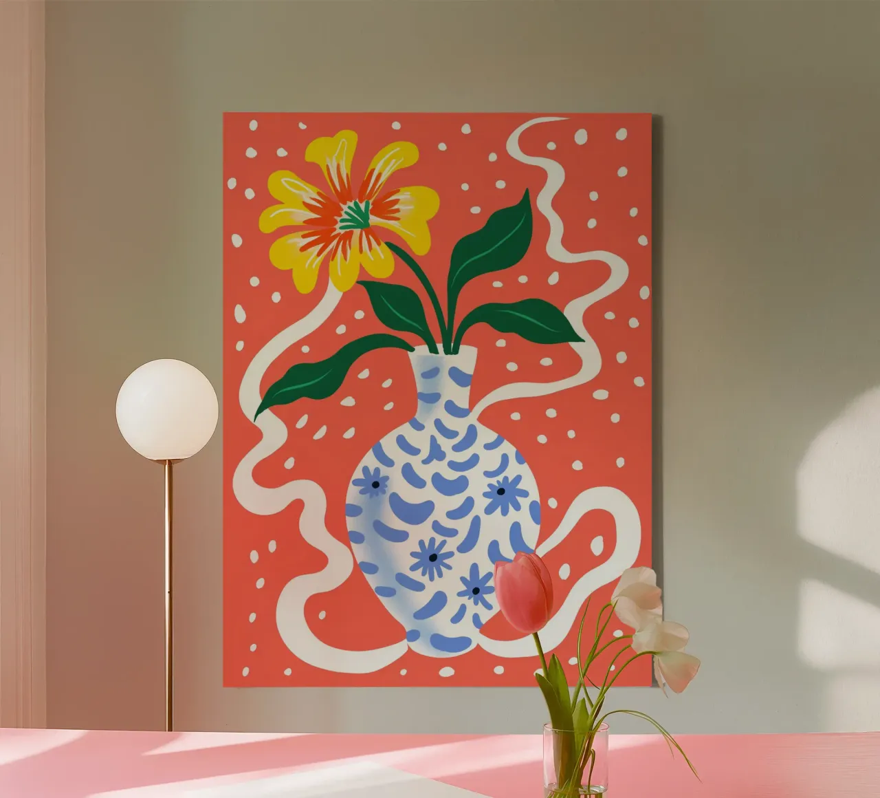Dreamy still life with lily and vase canvas with Floater frame by Autofocus