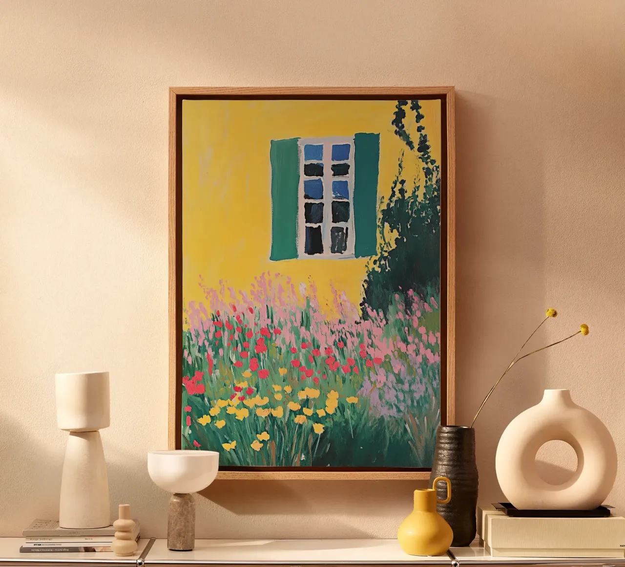 Wilde bloemen Fauvisme Kleurrijk Geel canvas met Baklijst van Euphoria Theresa