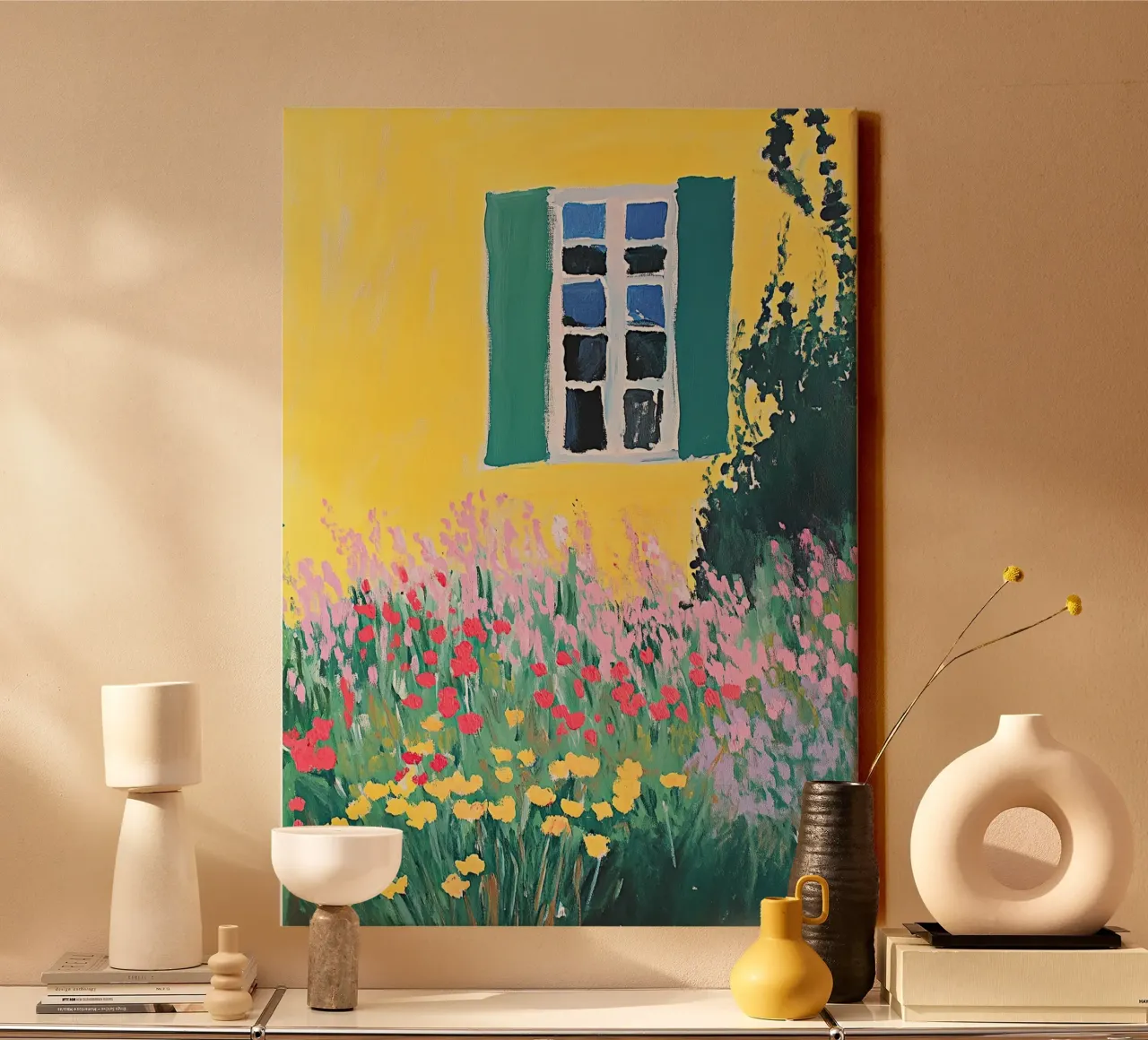 Wilde bloemen Fauvisme Kleurrijk Geel canvas met Baklijst van Euphoria Theresa