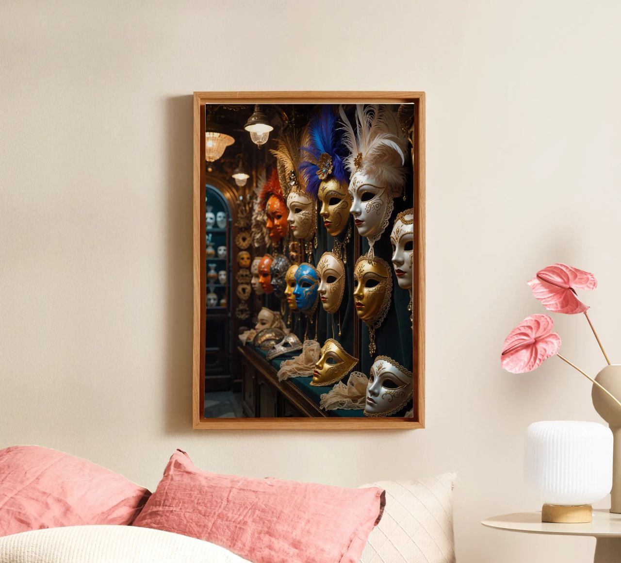 Golden Venetian Masks with Feathered Details Leinwand von AlbertKlee