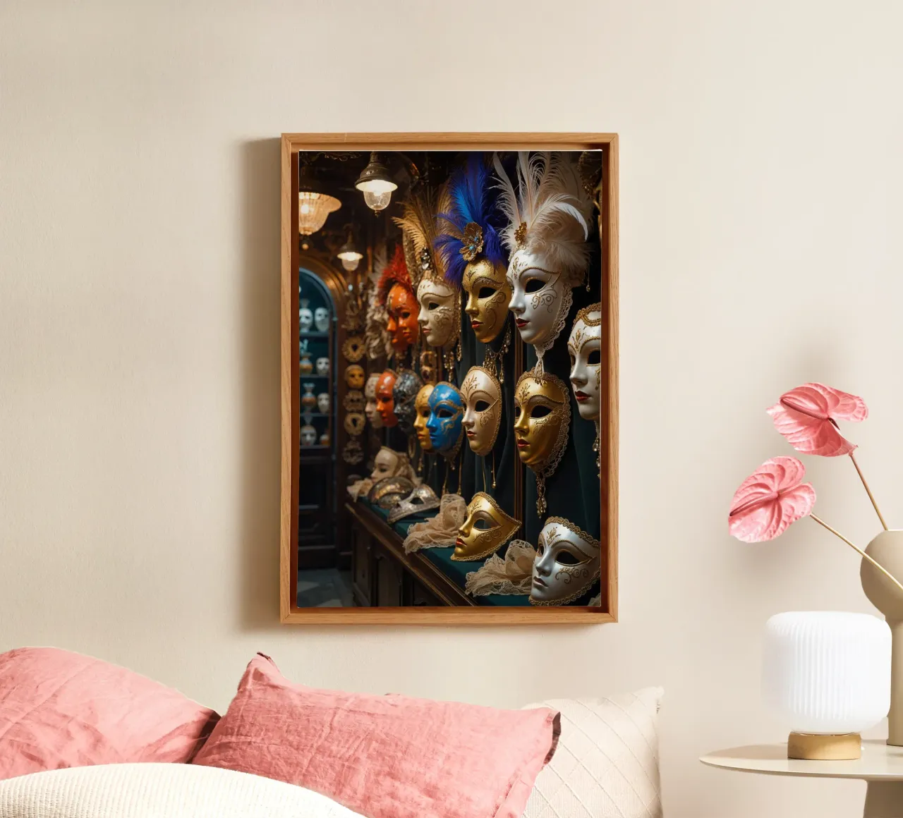 Golden Venetian Masks with Feathered Details tela da AlbertKlee