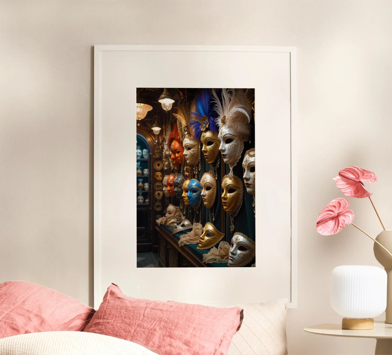 Golden Venetian Masks with Feathered Details Poster von AlbertKlee