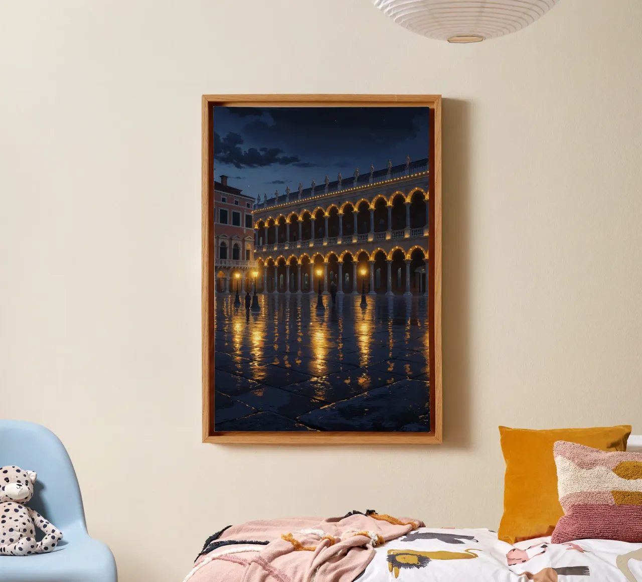 Venetian Nightscape: Illuminated Arches and Reflections tela con Cornice a cassetta da AlbertKlee