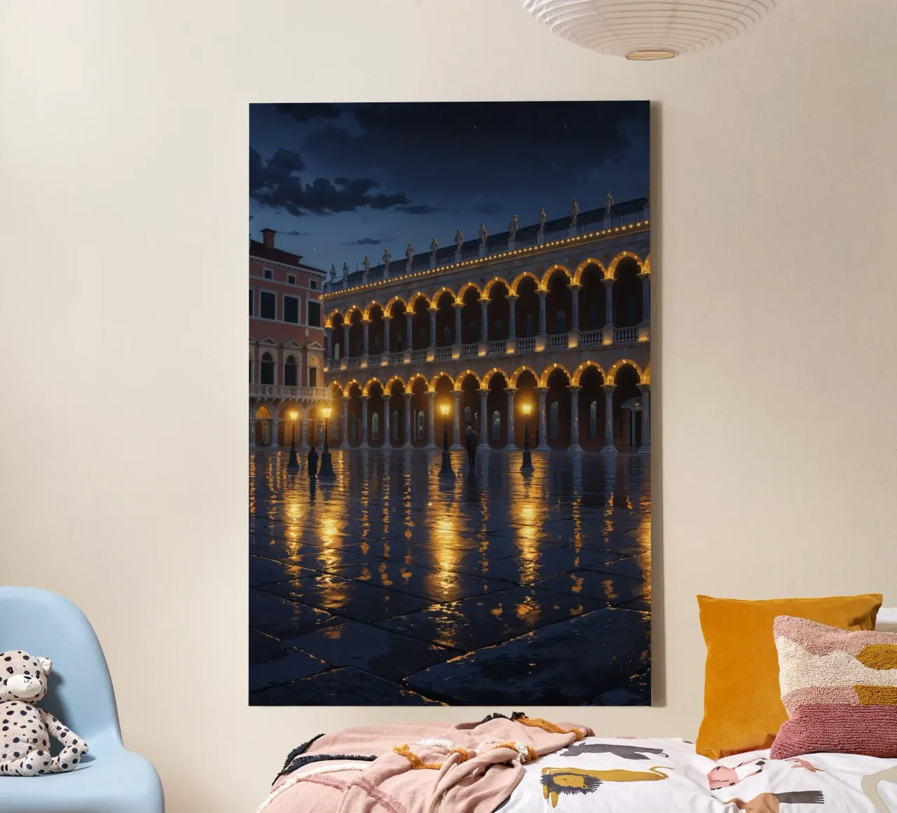 Venetian Nightscape: Illuminated Arches and Reflections tela con Cornice a cassetta da AlbertKlee