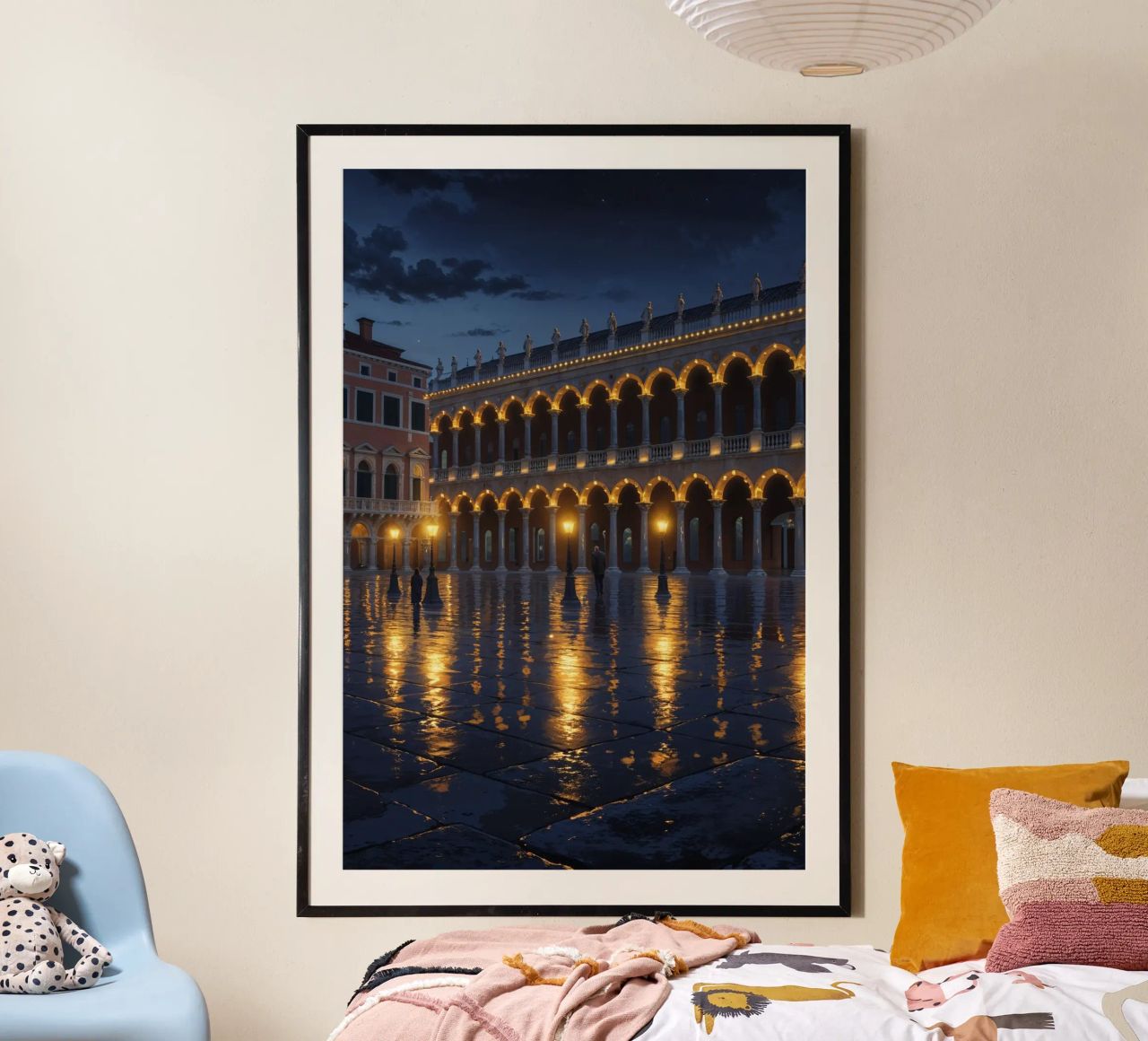 Venetian Nightscape: Illuminated Arches and Reflections Poster von AlbertKlee