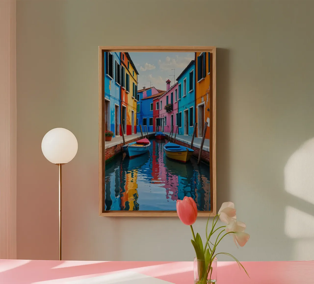Burano’s Colorful Canal Reflections tela con Cornice a cassetta da AlbertKlee