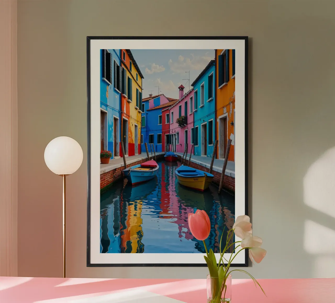 Burano’s Colorful Canal Reflections poster da AlbertKlee