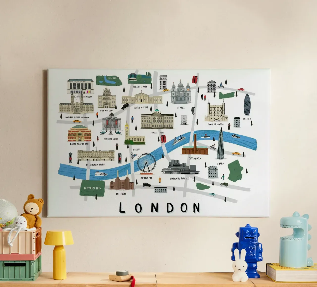 Londen Kaart canvas met Baklijst van Alex Foster