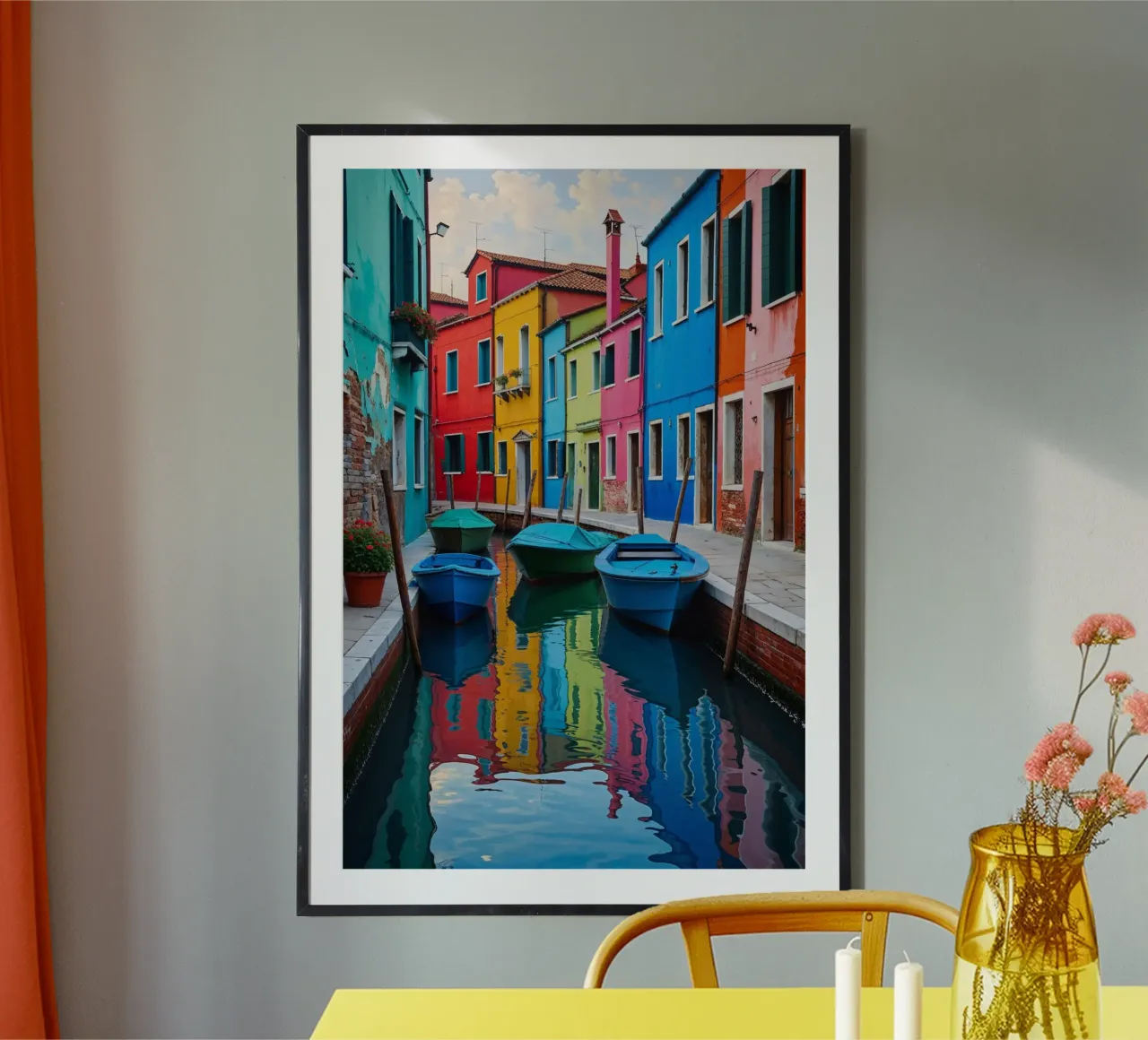 The Magic of Burano’s Waterways poster con telaio in plastica da AlbertKlee