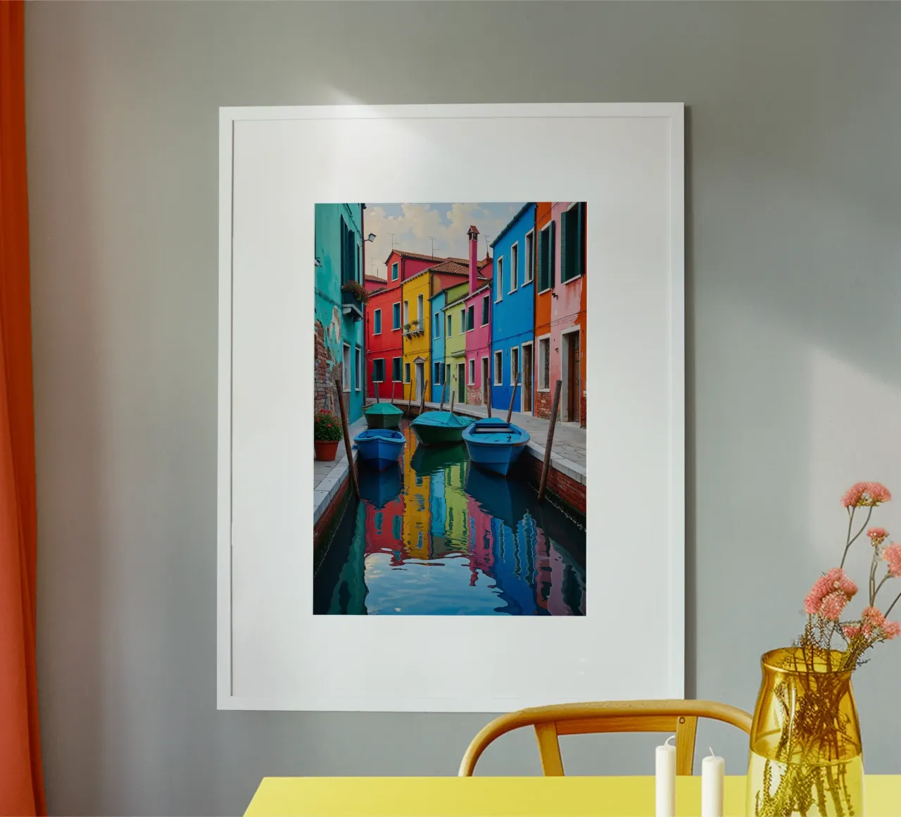 The Magic of Burano’s Waterways poster con telaio in plastica da AlbertKlee