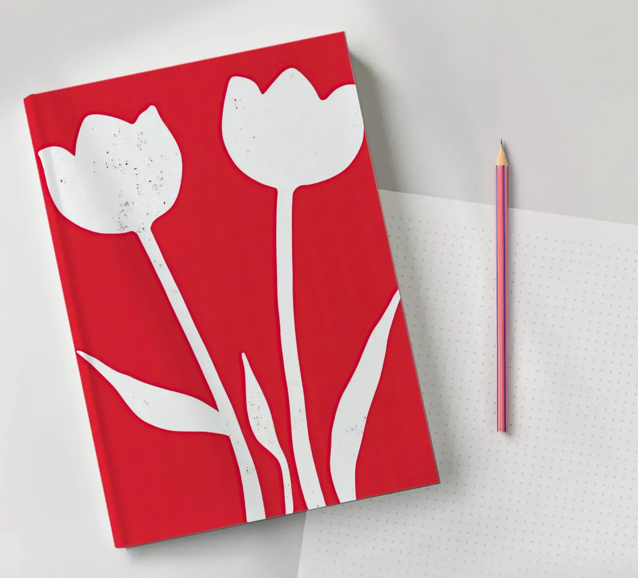 White tulips on red | Minimalist design notebook by Autofocus