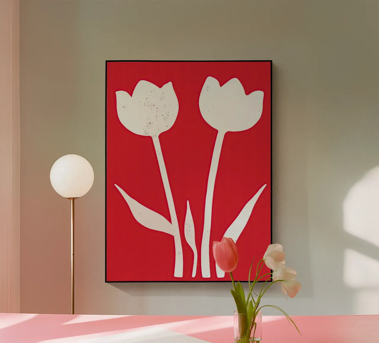 Tulipani bianchi su rosso | Design minimalista plexiglass da Autofocus