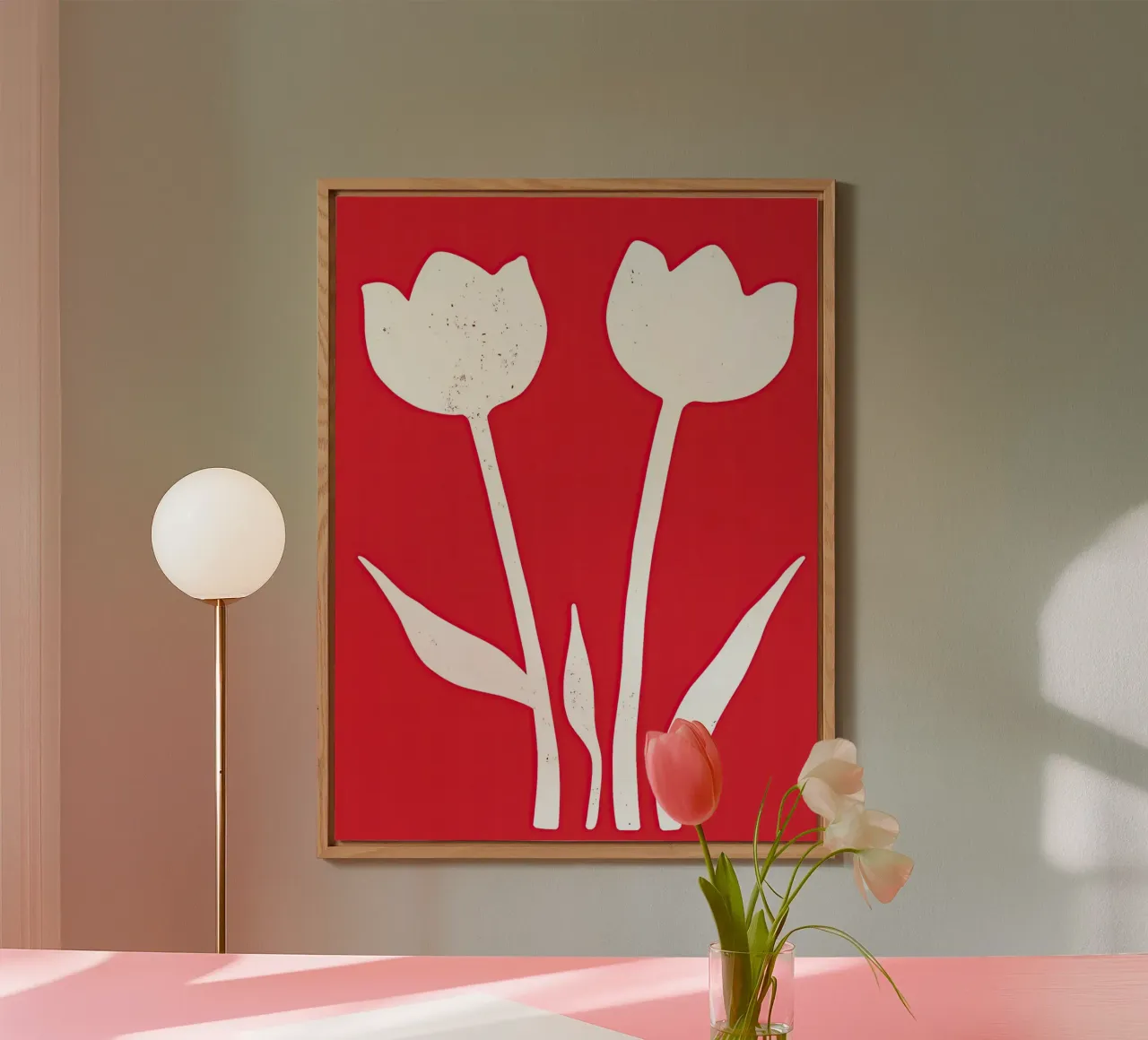 Tulipani bianchi su rosso | Design minimalista alluminio dibond da Autofocus