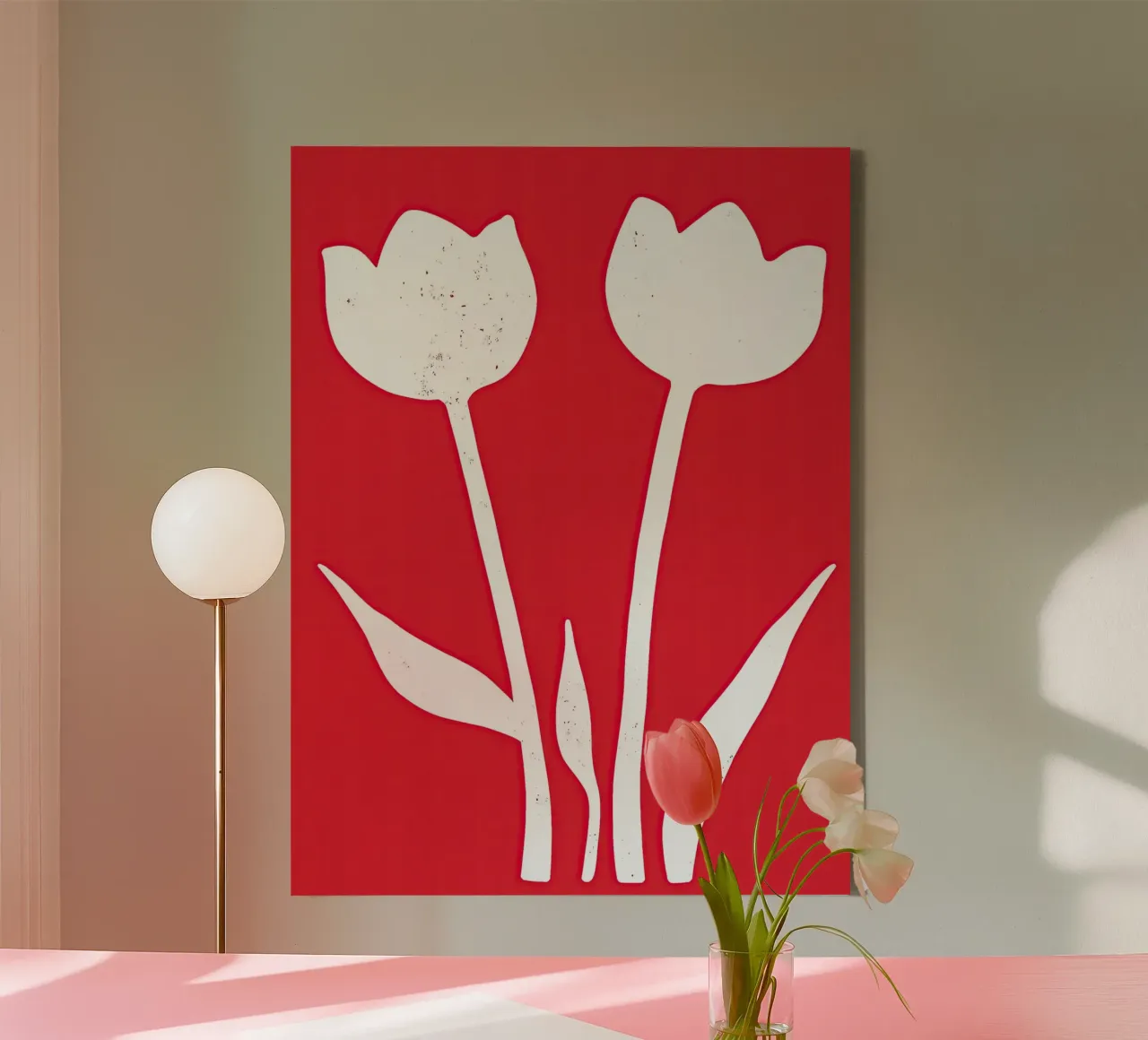 White tulips on red | Minimalist design canvas by Autofocus