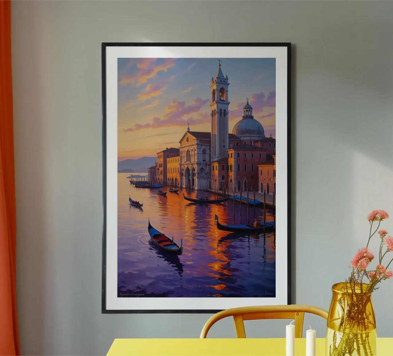 Sunset Serenity in Venice poster con telaio in legno da AlbertKlee