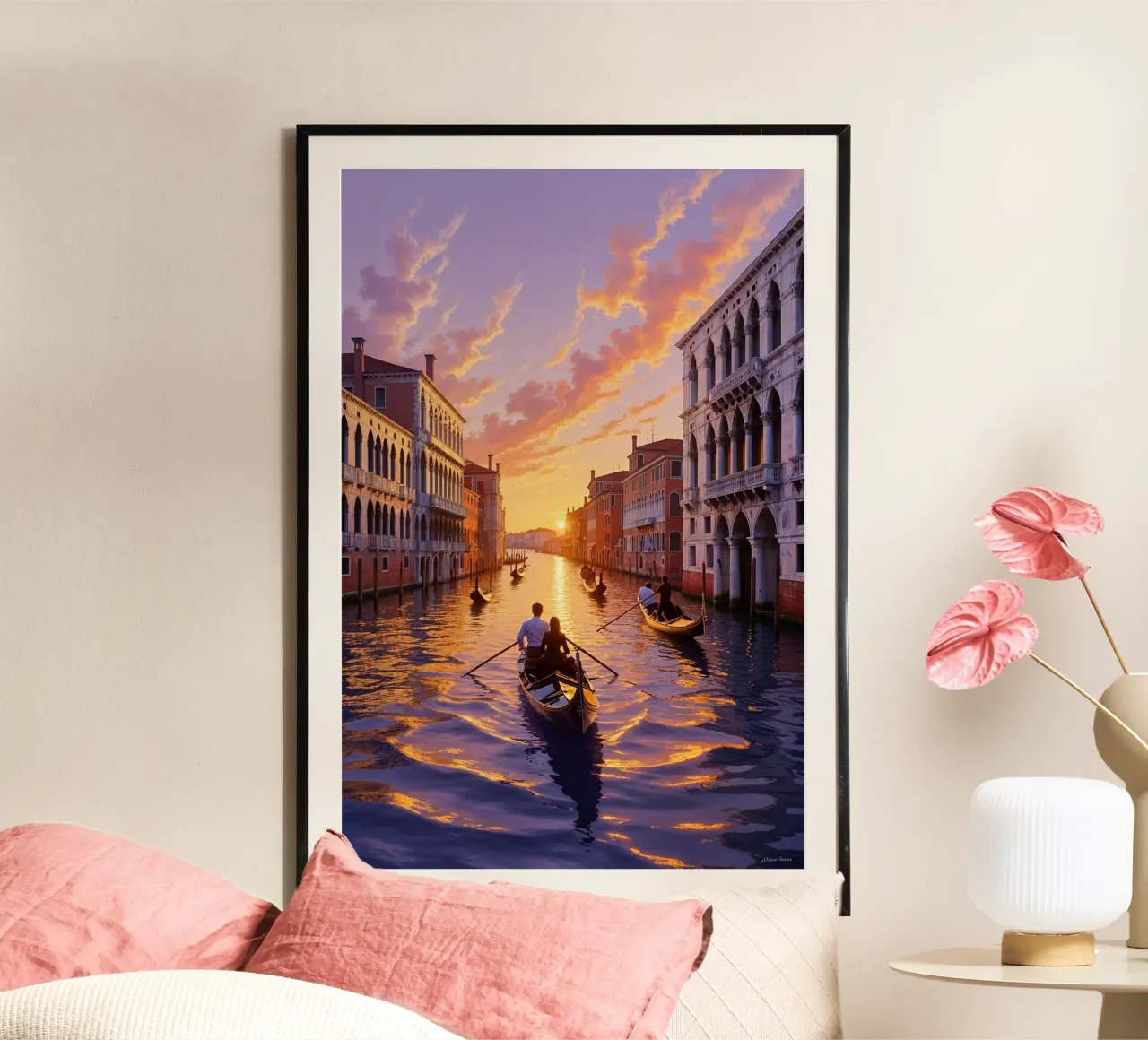 Golden Hour on the Grand Canal poster con telaio in plastica da AlbertKlee