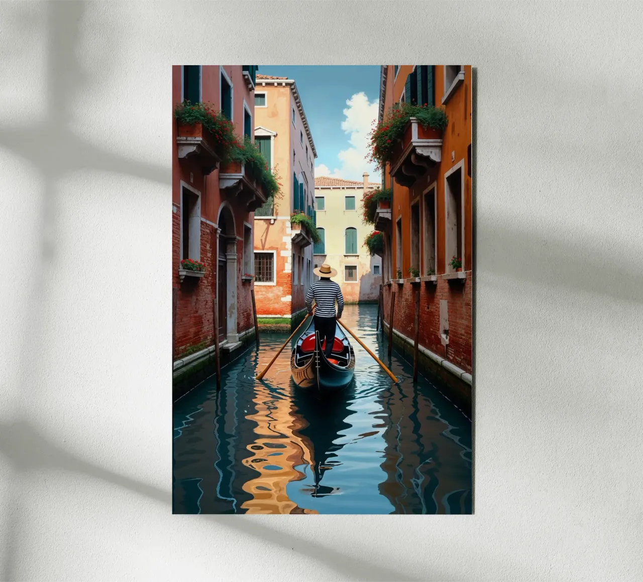 A Venetian Gondolier Gliding Under a Stone Bridge alluminio dibond da AlbertKlee
