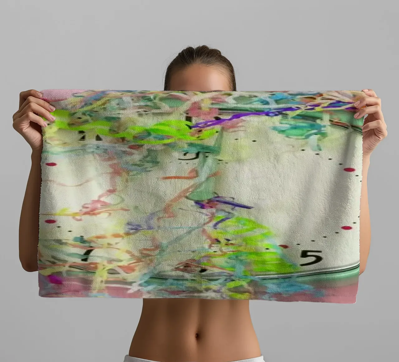 Clock Confetti towel by Juj Winn