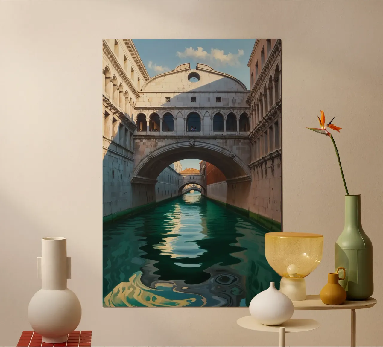 Sunlit Serenity at the Bridge of Sighs poster con telaio in legno da AlbertKlee