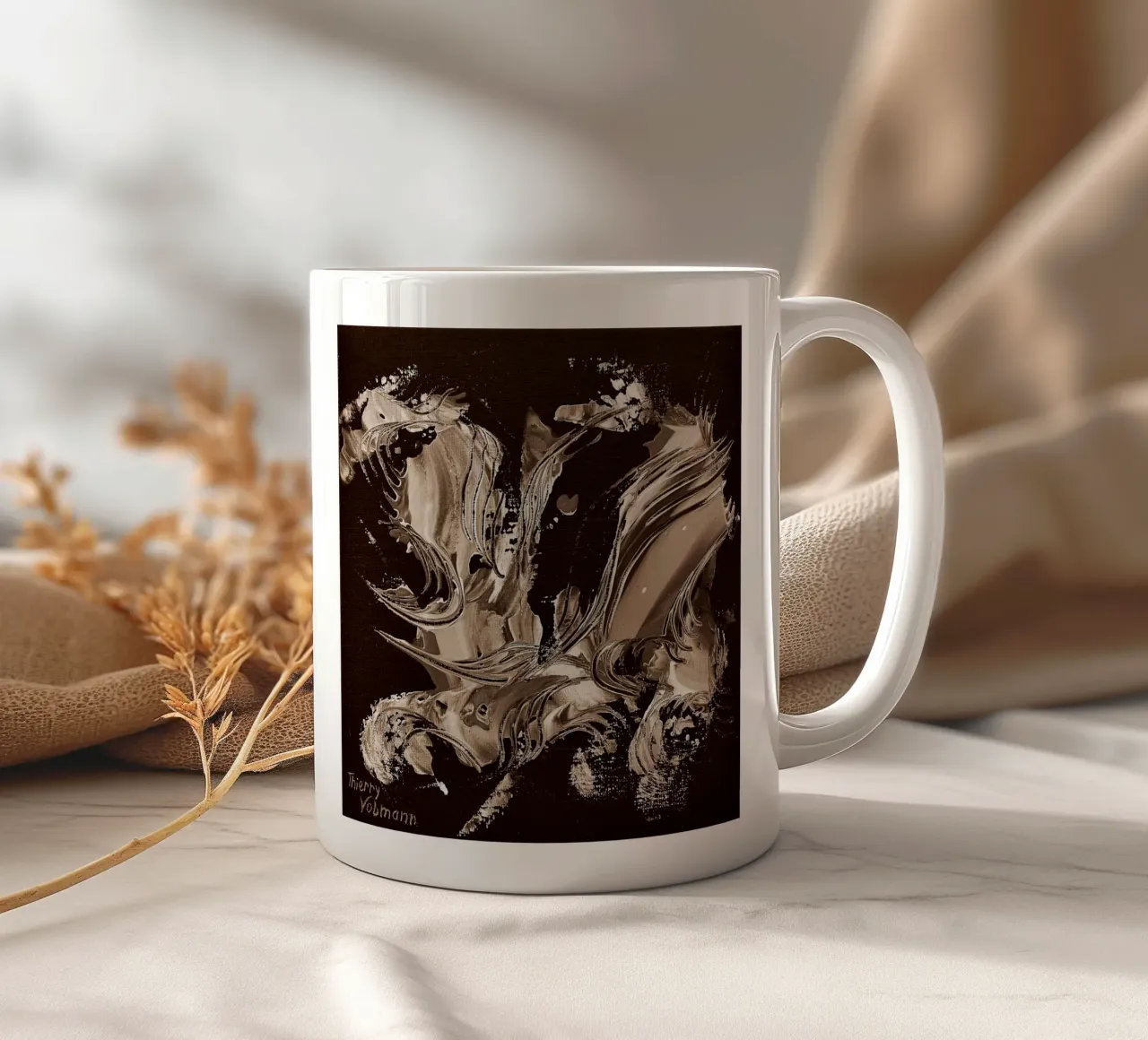 SEPIA 8 ceramic mug by Thierry Vobmann Abstract painting