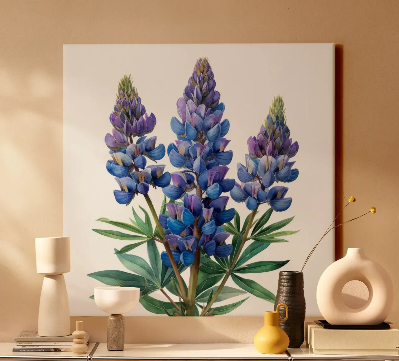 Lupine Bloem 4 canvas met Baklijst van Bold Blooms