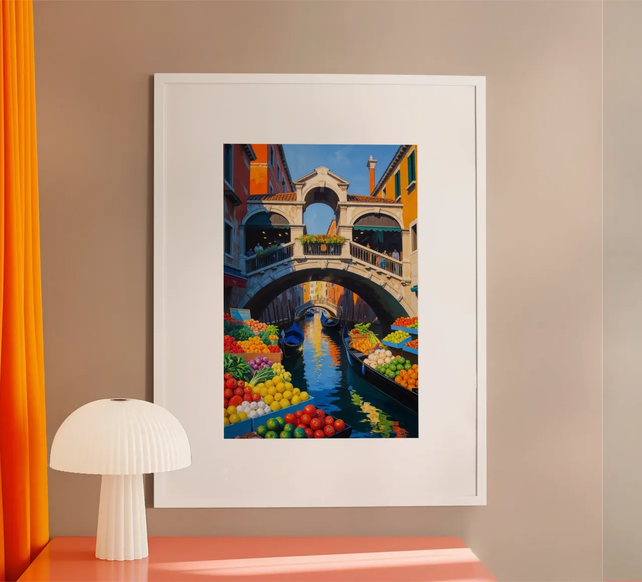 Venice’s Rialto Market on a Sunny Day poster con telaio in plastica da AlbertKlee