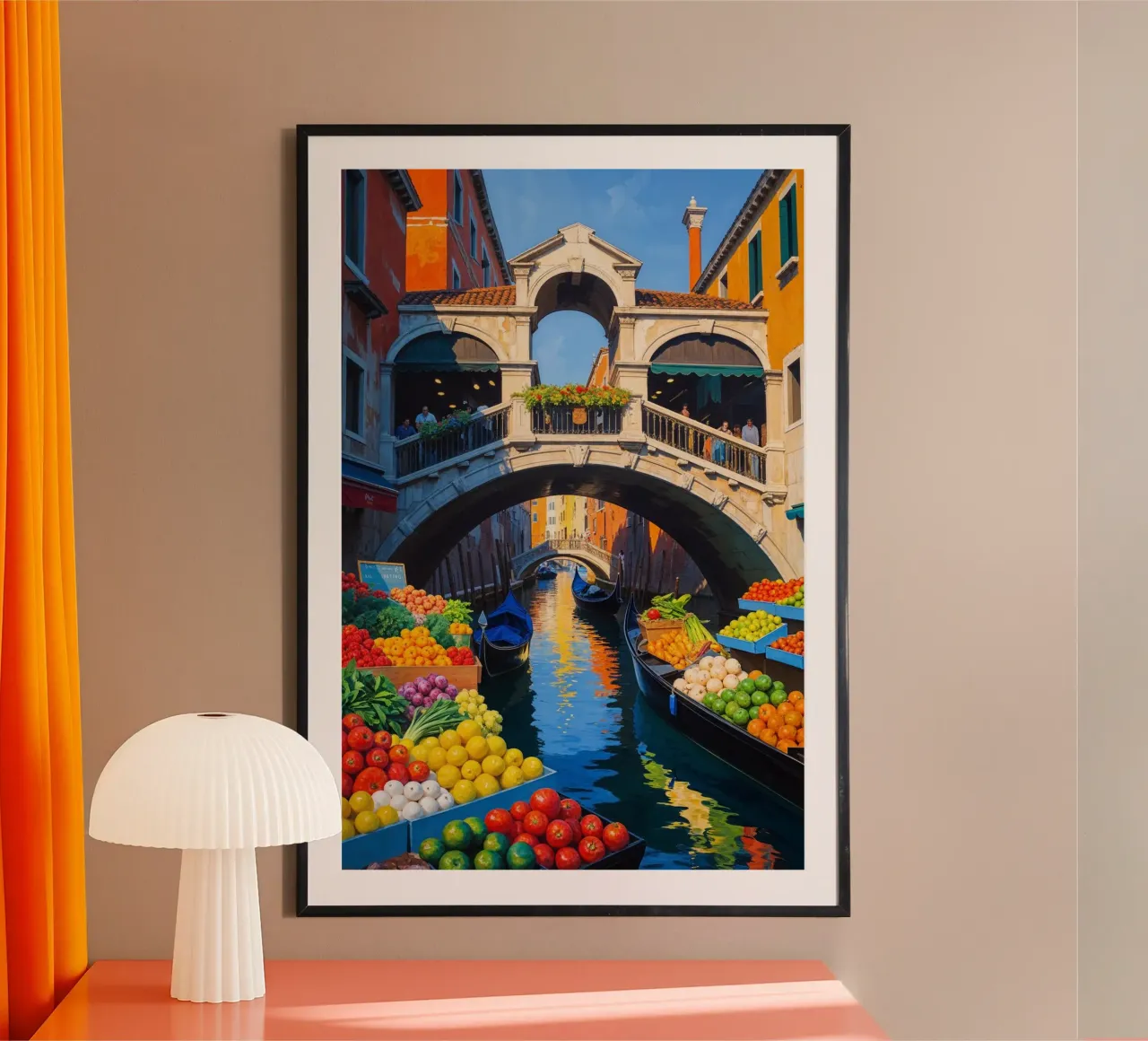 Venice’s Rialto Market on a Sunny Day poster con telaio in plastica da AlbertKlee