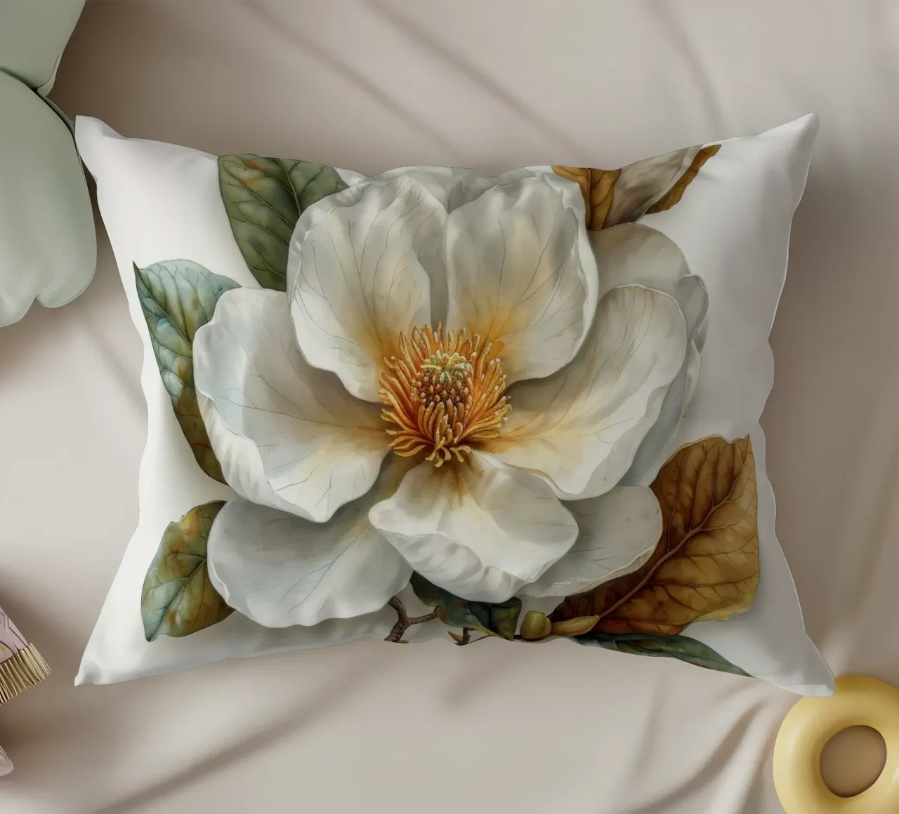 Magnolia Flower 2 decorative cushion by Bold Blooms