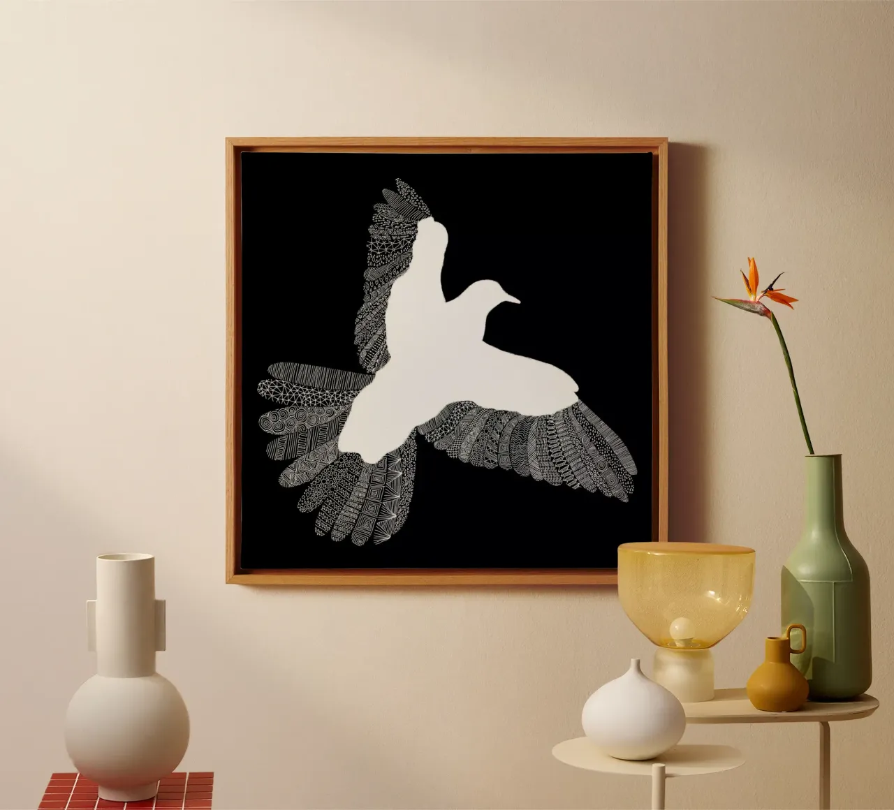 Bird 01 tela con Cornice a cassetta da Florent Bodart