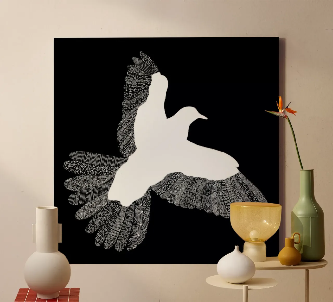 Bird 01 tela con Cornice a cassetta da Florent Bodart
