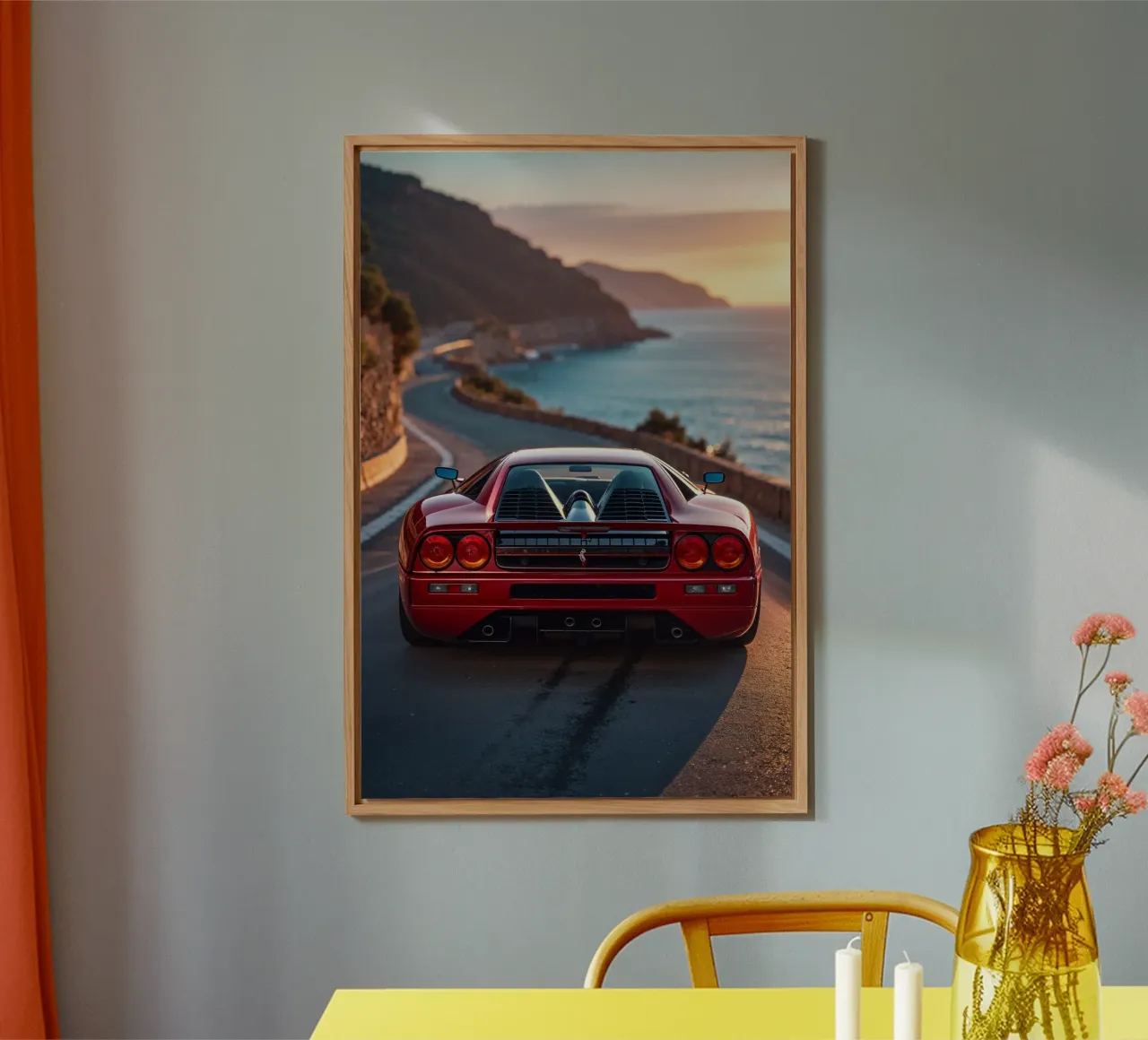 Iconic Supercar on a Coastal Road at Sunset alu-dibond by AlbertKlee