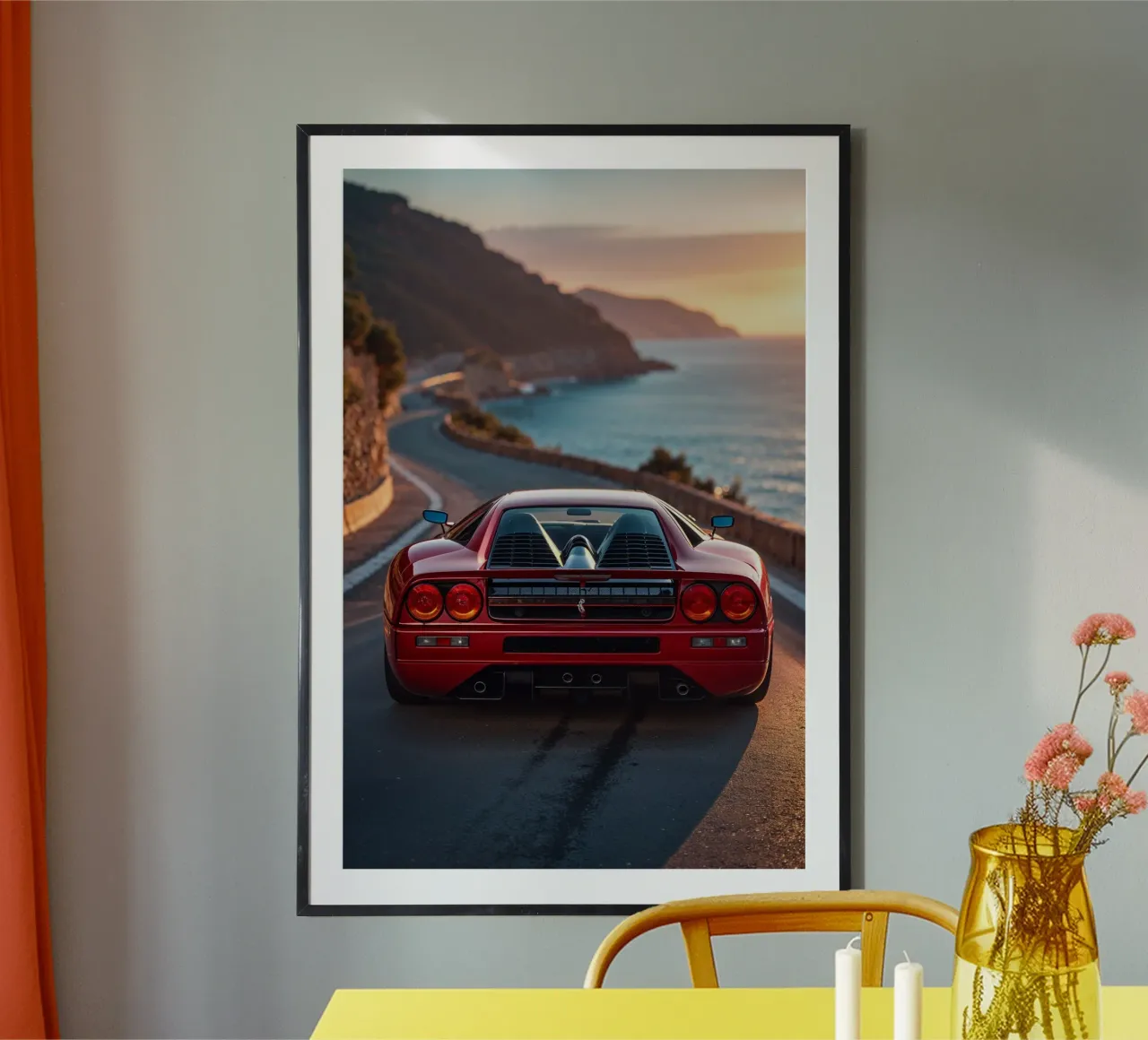 Iconic Supercar on a Coastal Road at Sunset poster by AlbertKlee
