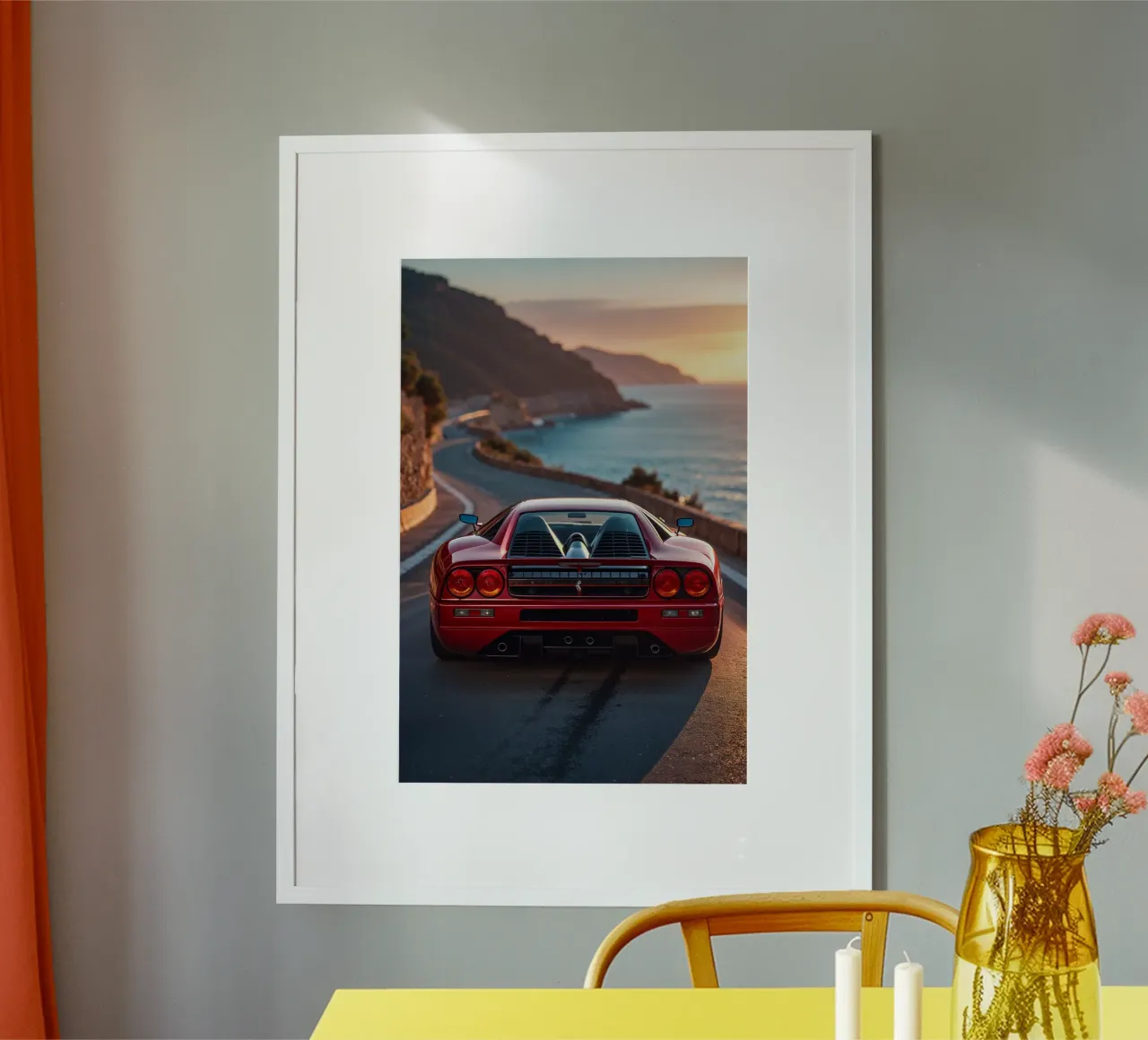 Iconic Supercar on a Coastal Road at Sunset poster by AlbertKlee