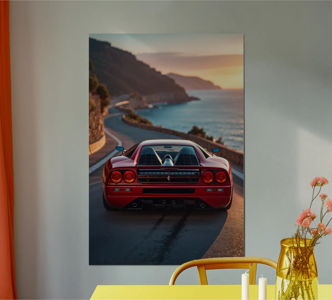 Iconic Supercar on a Coastal Road at Sunset poster by AlbertKlee