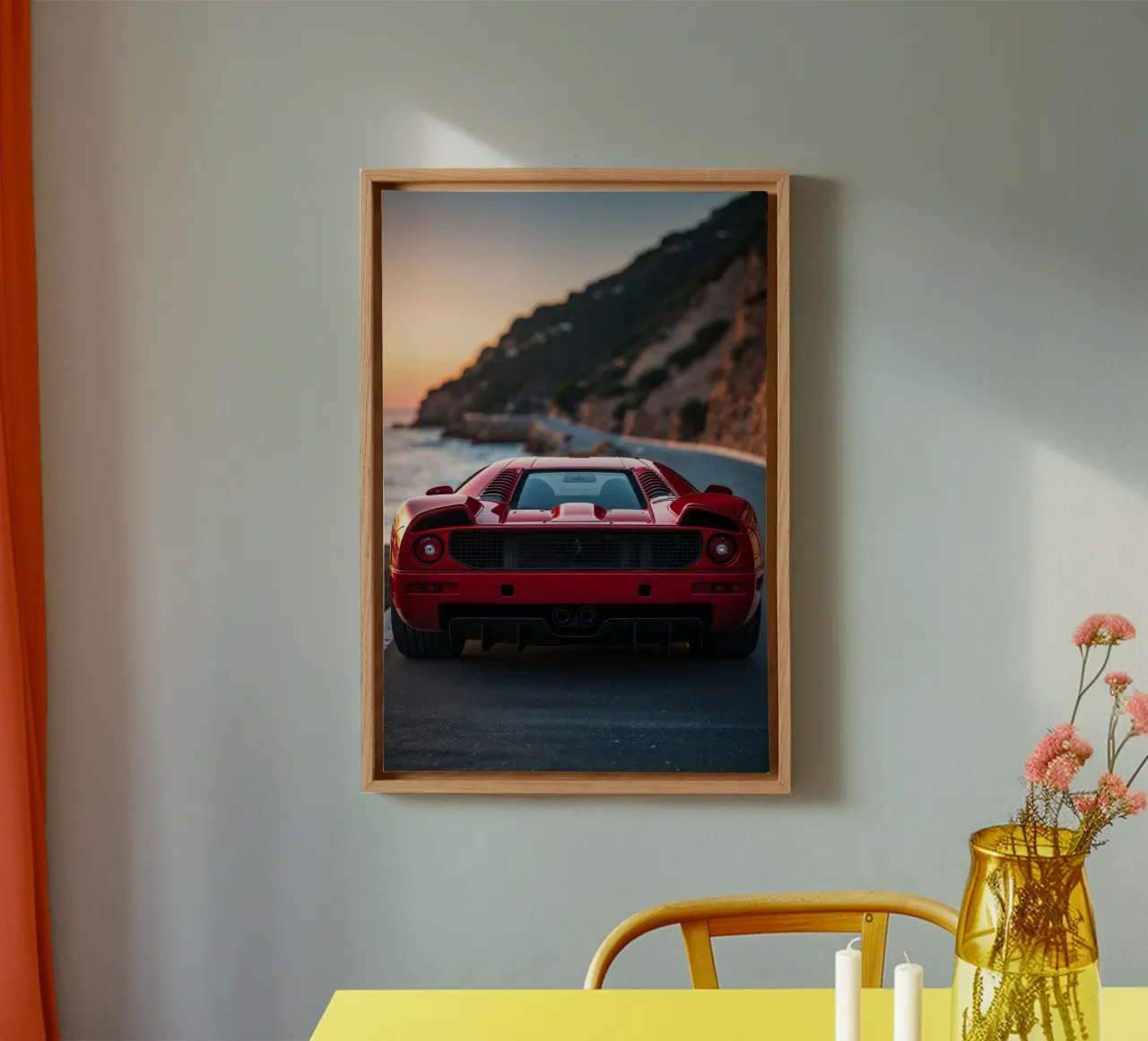 Ferrari F40 at Golden Hour on a Coastal Road tela con Cornice a cassetta da AlbertKlee