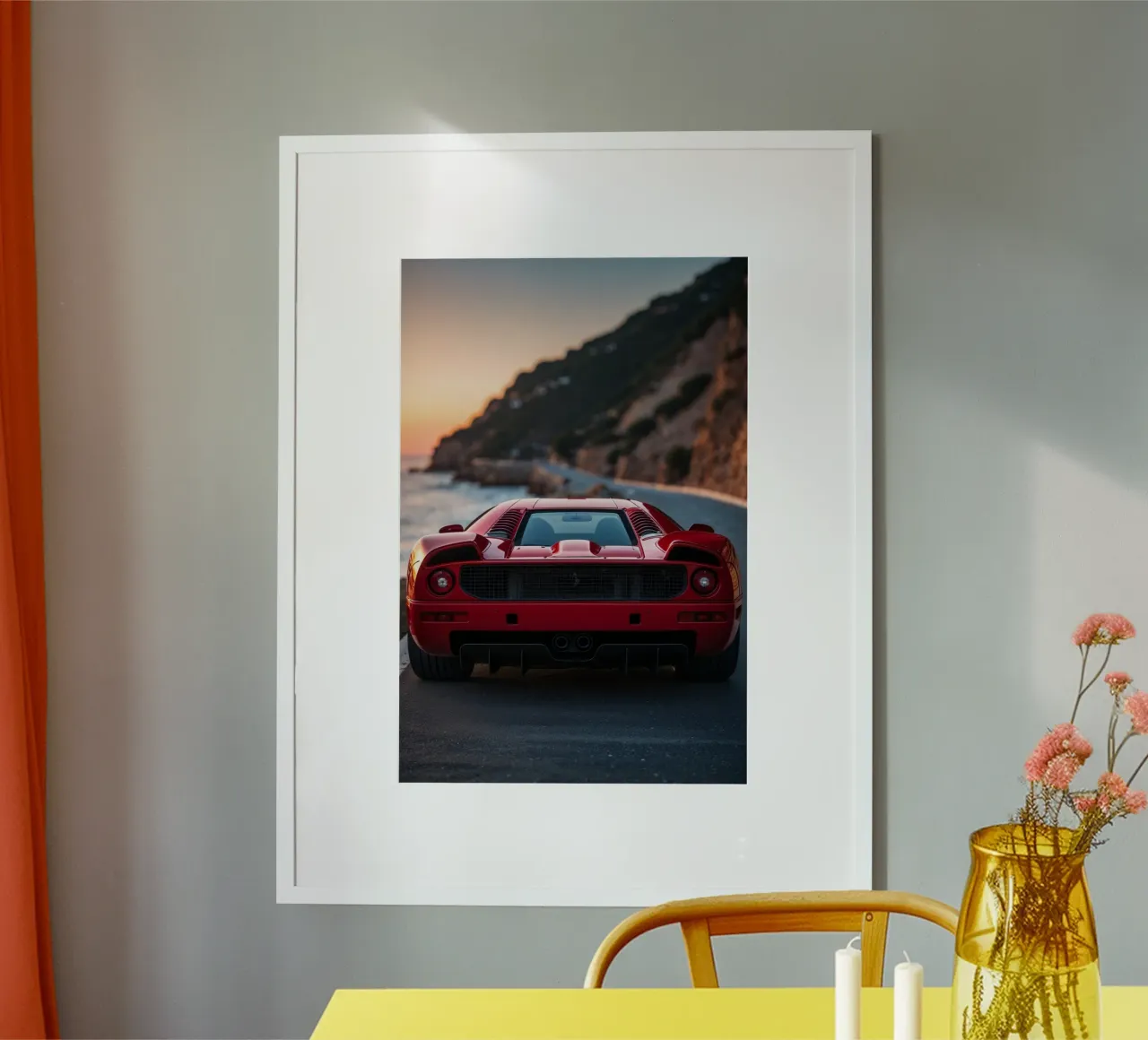 Ferrari F40 at Golden Hour on a Coastal Road poster da AlbertKlee