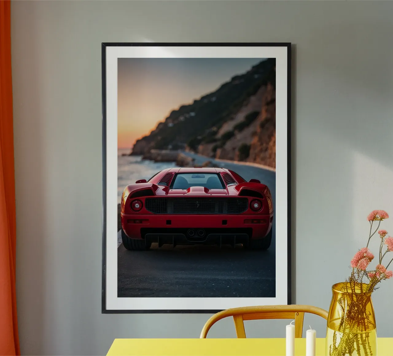 Ferrari F40 at Golden Hour on a Coastal Road poster da AlbertKlee