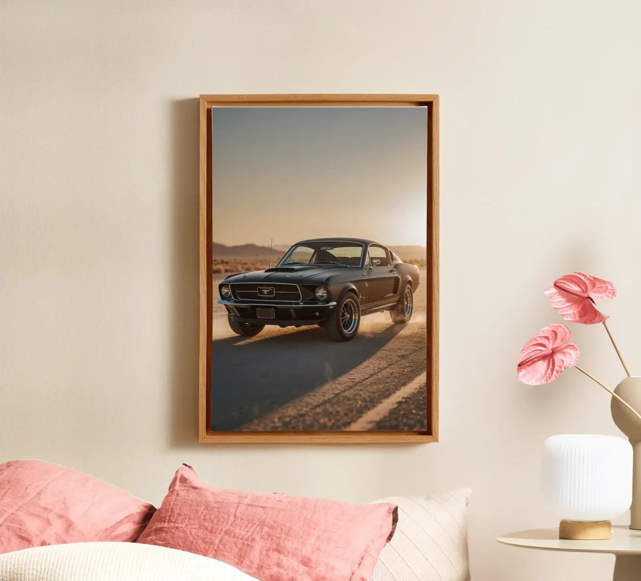 Matte Black 1967 Mustang in the Open Desert tela da AlbertKlee