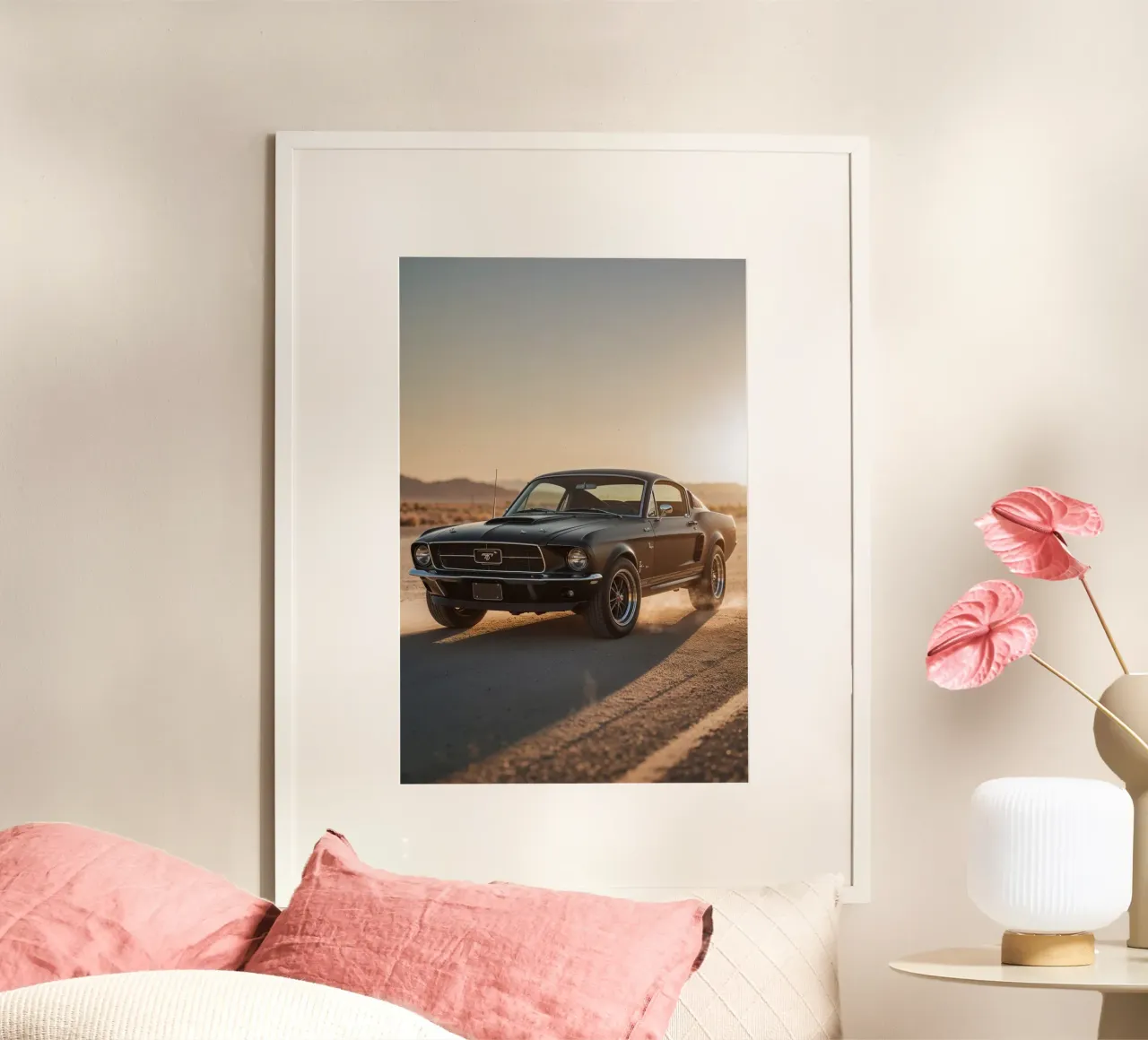 Matte Black 1967 Mustang in the Open Desert poster by AlbertKlee