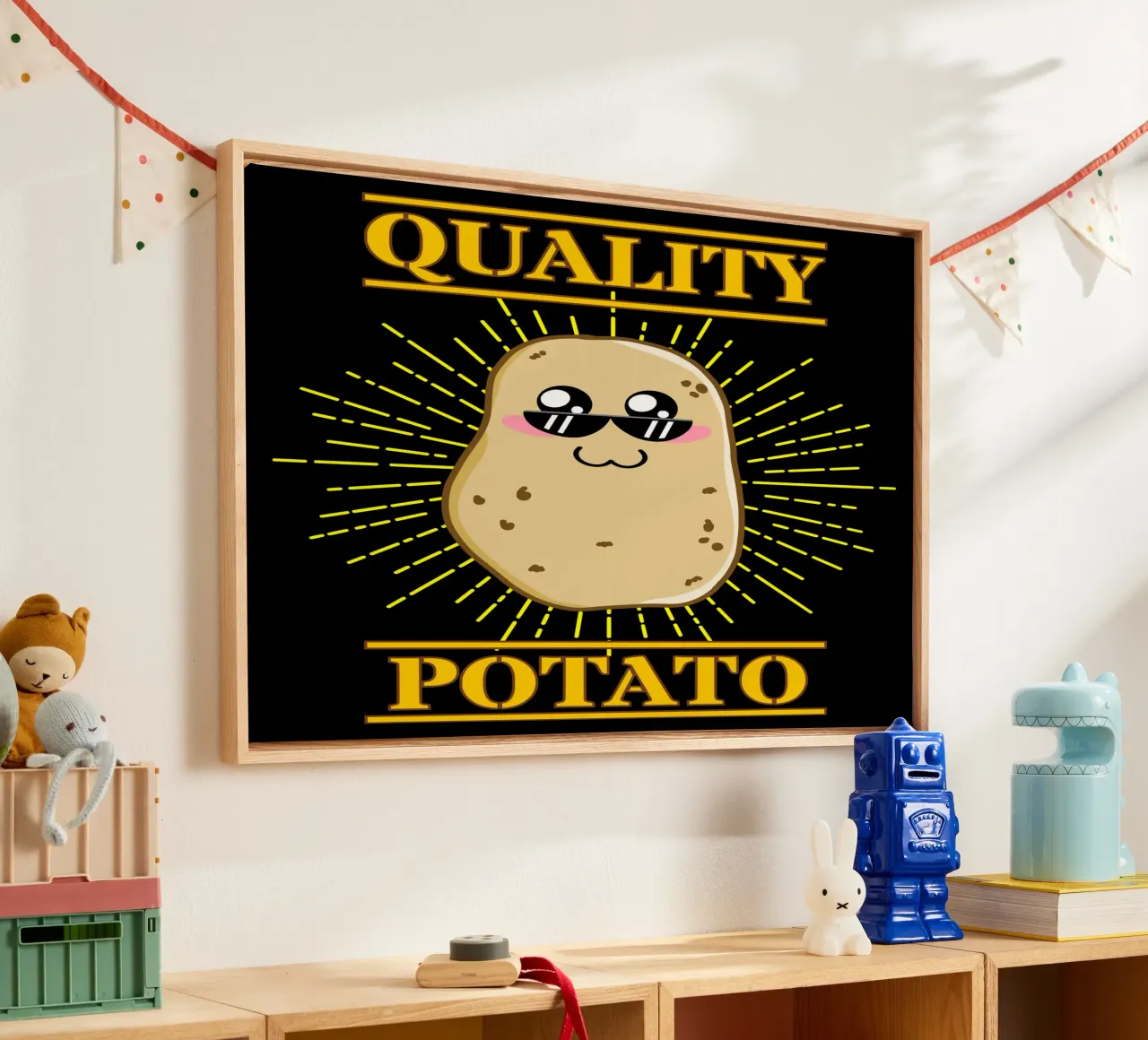 Funny Quality Potato Cute Kawaii Foodie Vegetable tela con Cornice a cassetta da sillyindustries