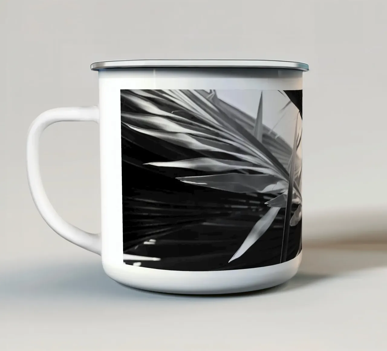 Black and White Palms Leaves tazza in smalto da Léa Lefebvre Photography