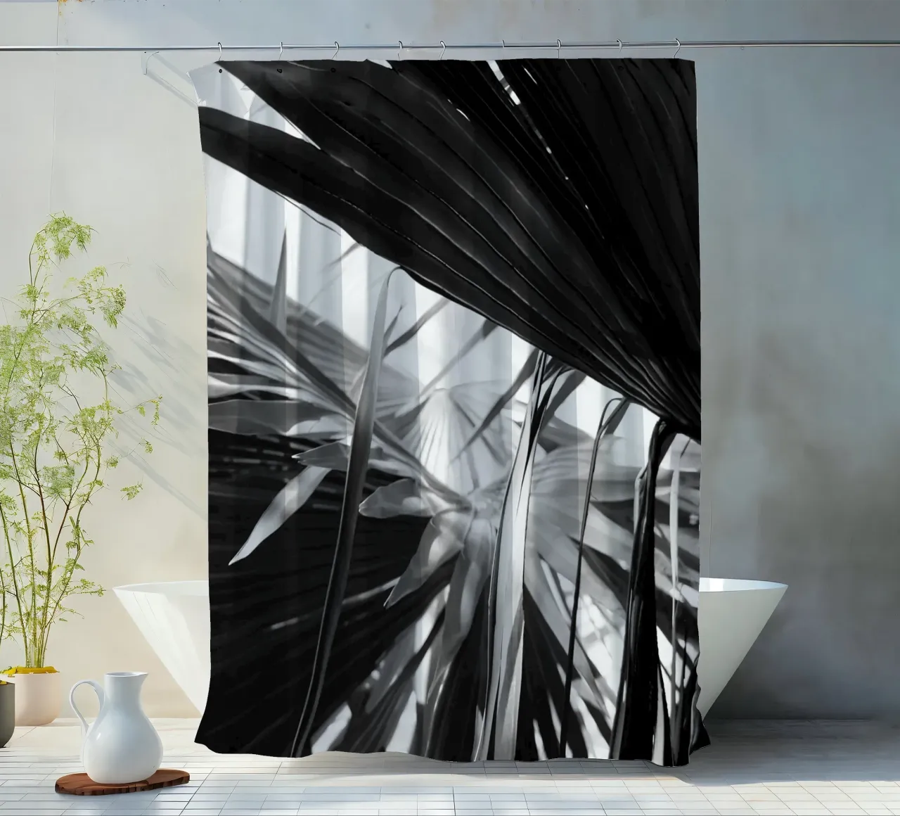 Black and White Palms Leaves tenda da doccia da Léa Lefebvre Photography
