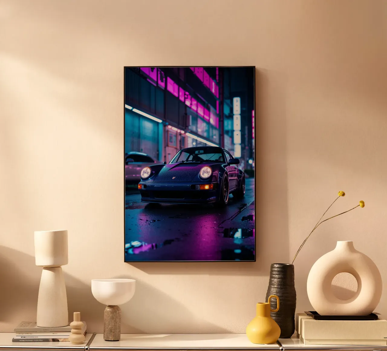 Porsche 911 in Neon Night – A Futuristic Street Dream alu-dibond by AlbertKlee