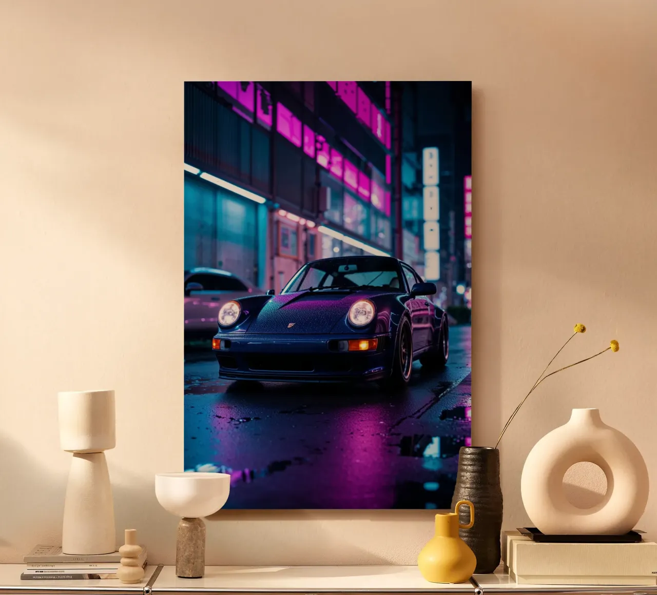Porsche 911 in Neon Night – A Futuristic Street Dream alu-dibond by AlbertKlee