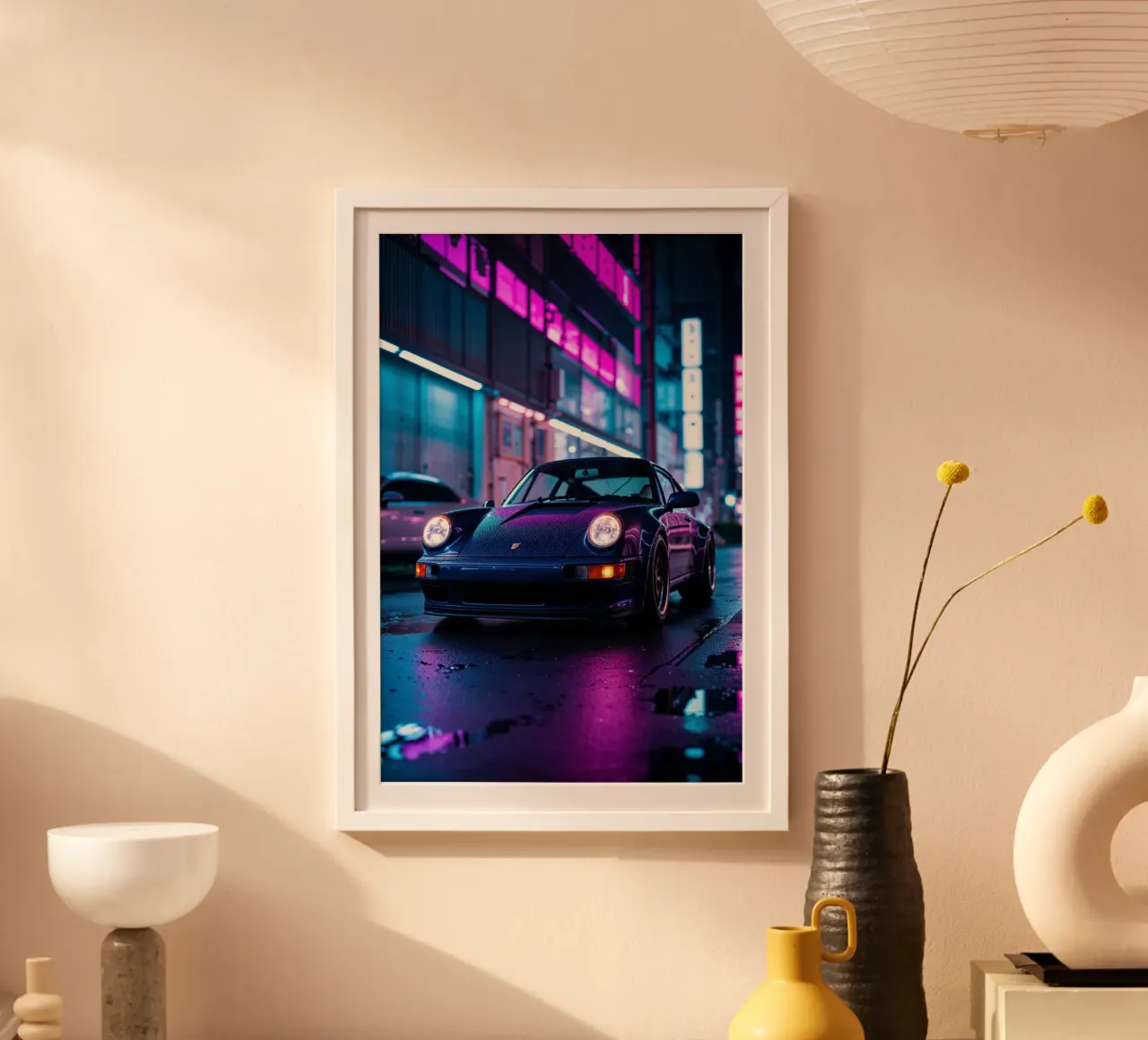 Porsche 911 in Neon Night – A Futuristic Street Dream poster by AlbertKlee