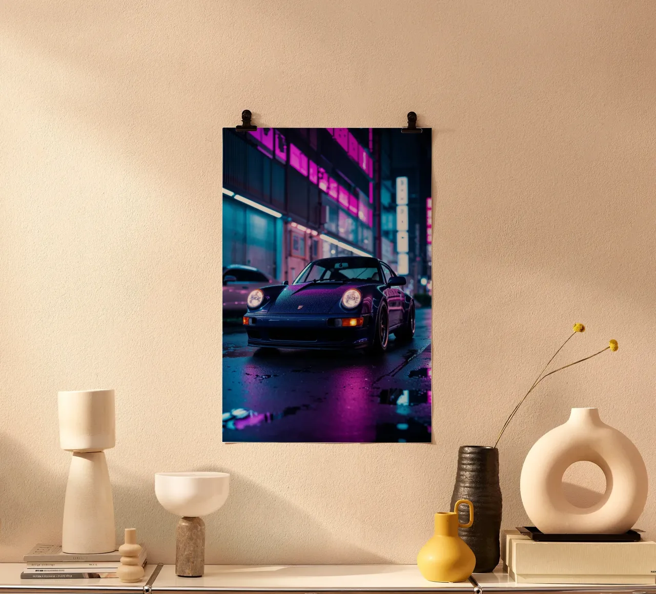 Porsche 911 in Neon Night – A Futuristic Street Dream poster by AlbertKlee