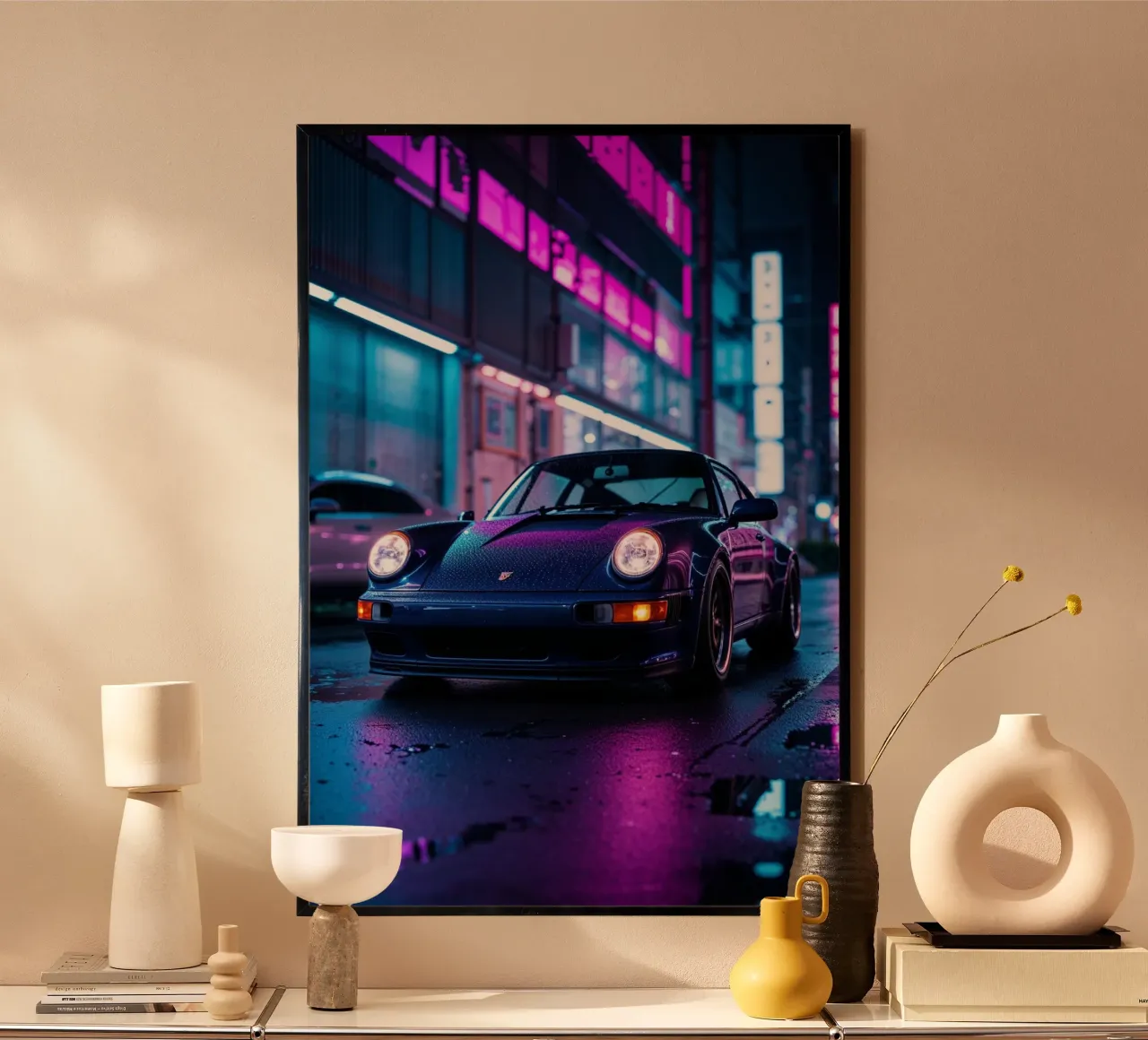 Porsche 911 in Neon Night – A Futuristic Street Dream poster by AlbertKlee