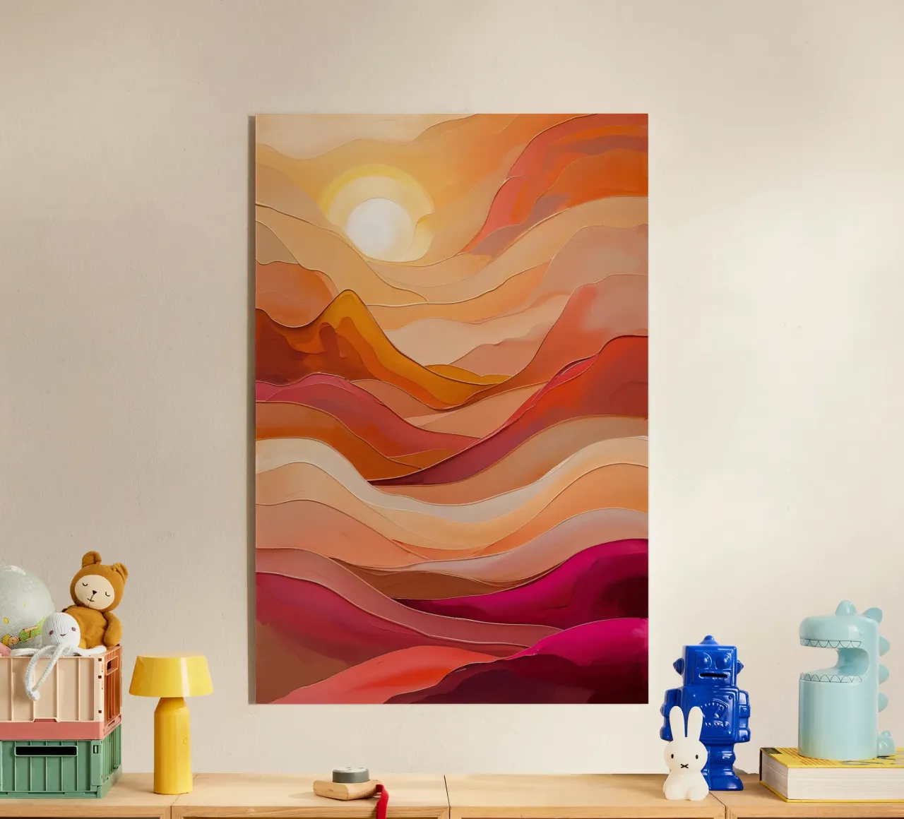 Golden Sunset Waves – Textured Abstract Art acrylic glass by AlbertKlee